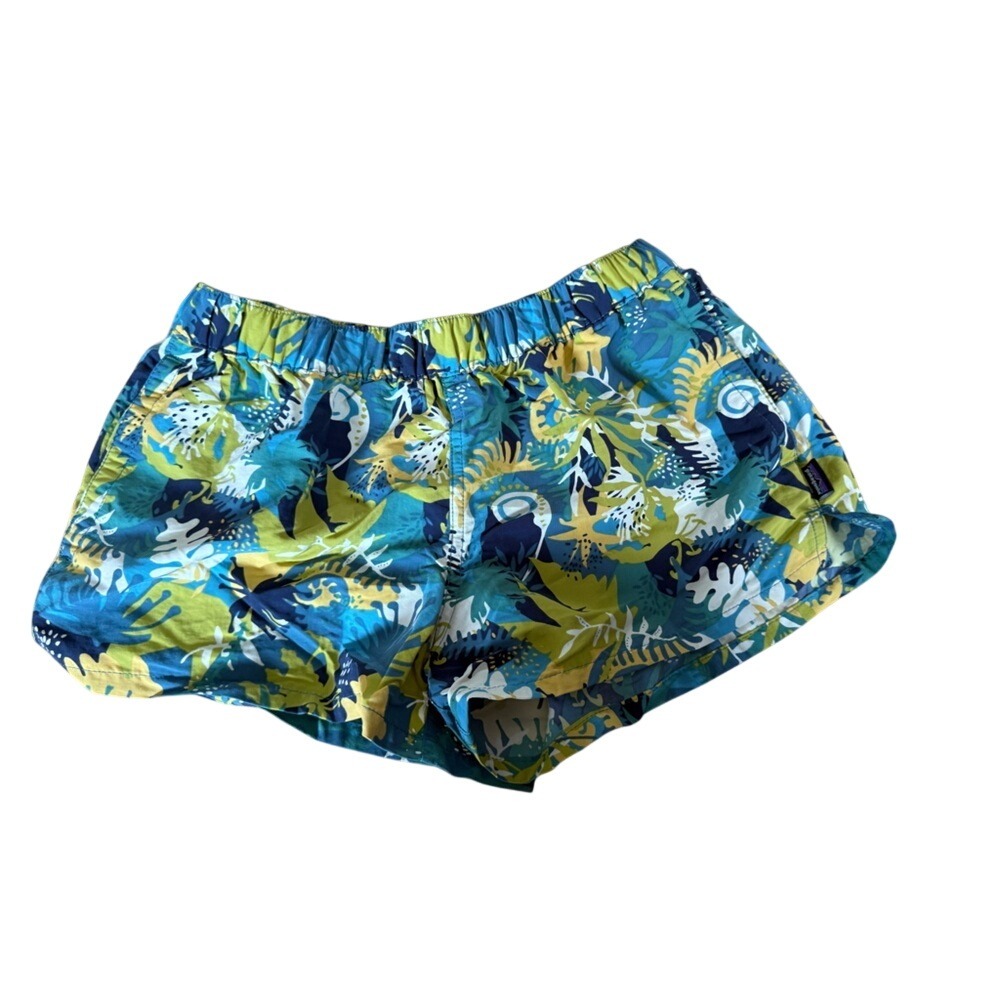 Patagonia Barely Baggies shorts women's blue and green tropical print